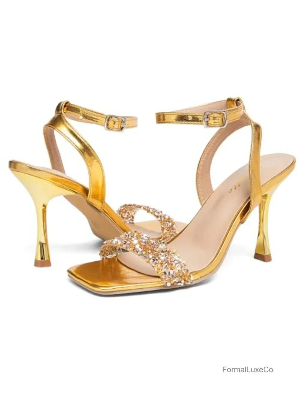 Rhinestone Open Toe Heeled Sandals 3.5